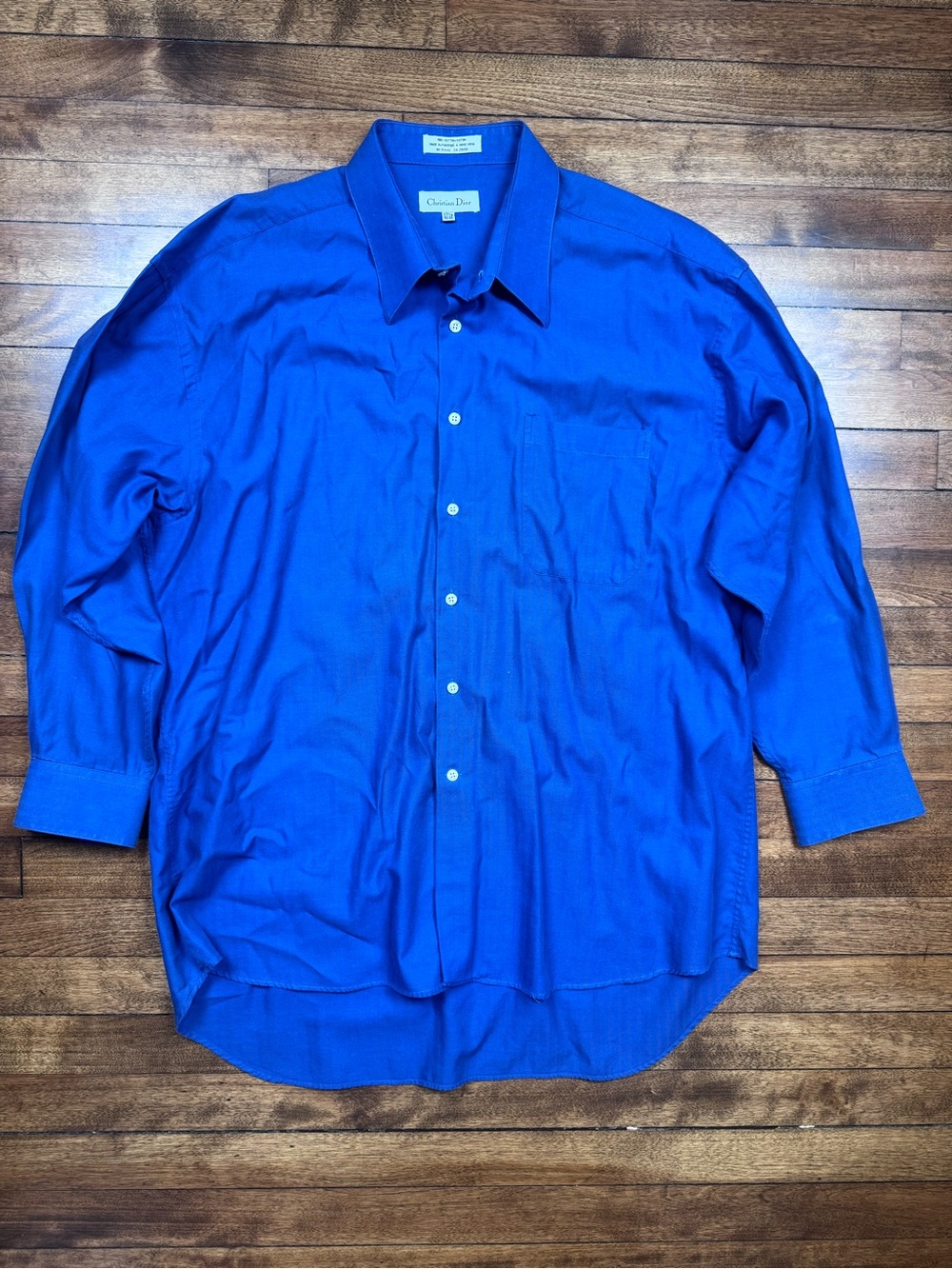 Vintage 80s Christian Dior Men’s Cobalt Blue Button-Down Dress Shirt